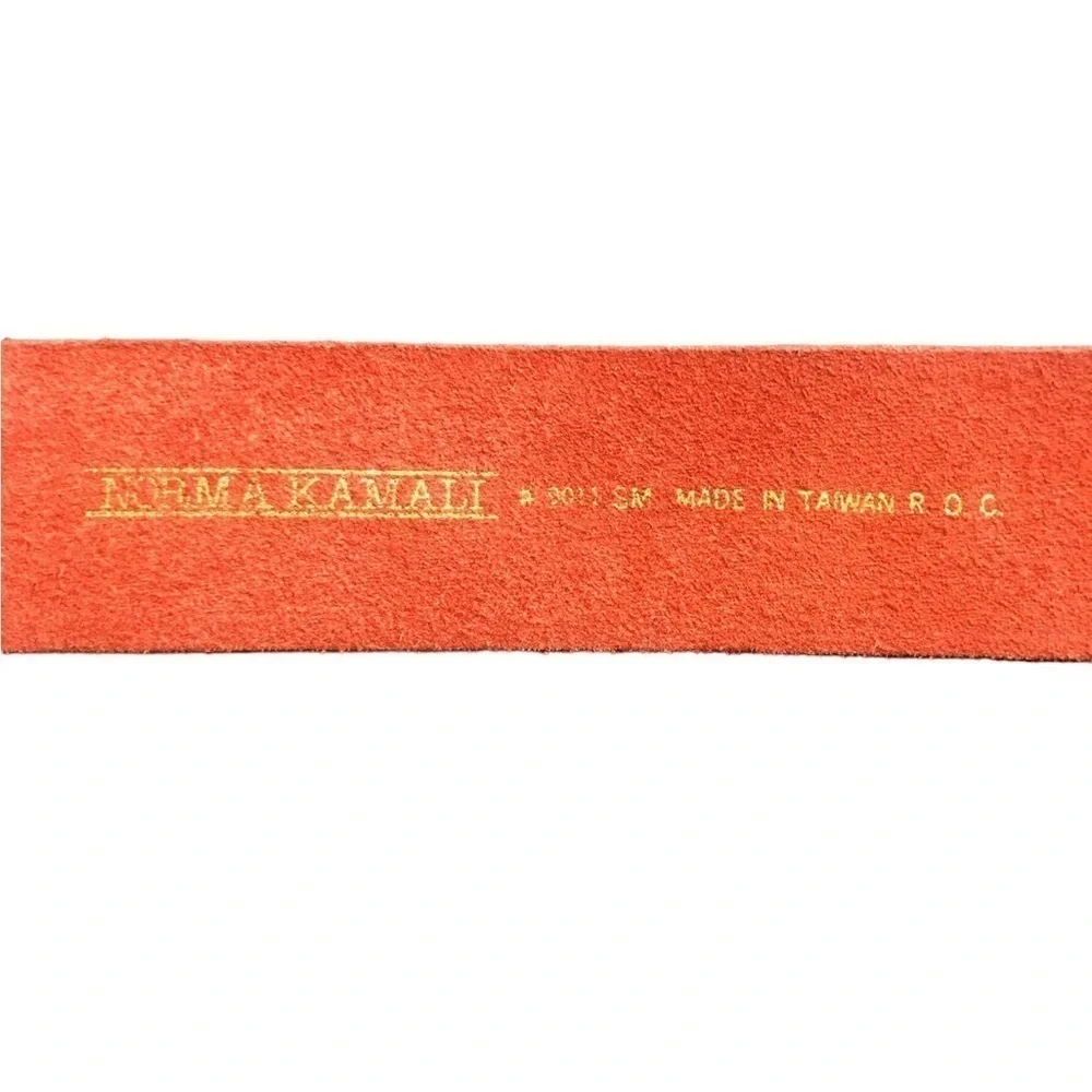 Norma Kamali Leather Belt Sz. S Terra Cotta 2”W Square Buckle Classic Designer